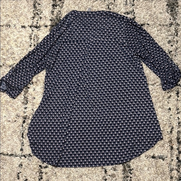 Honeyme Blue Mandarin Collar Tunic Blouse - Picture 7 of 8